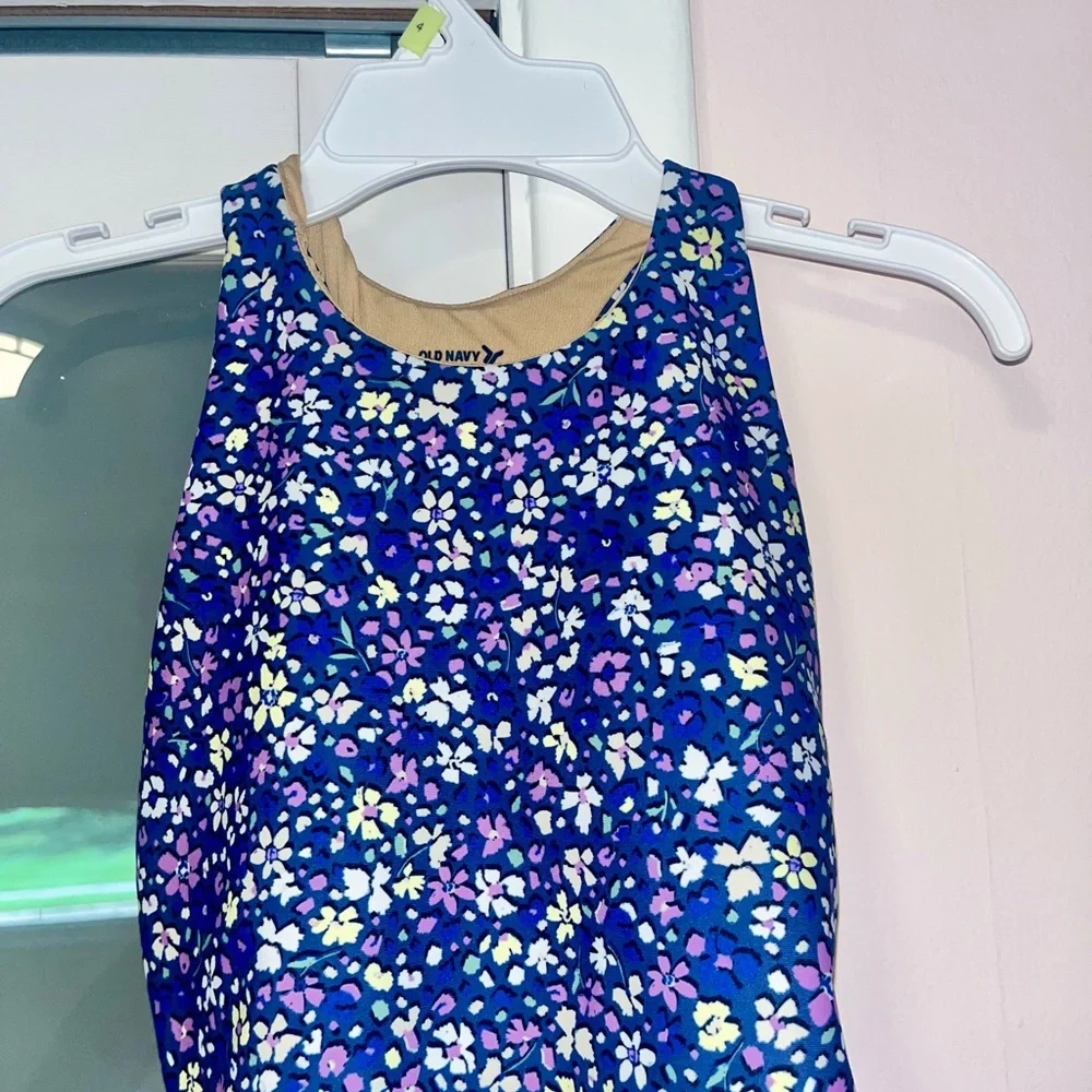 Old Navy Blue and Purple Floral Tank and Leggings Active Set EUC
